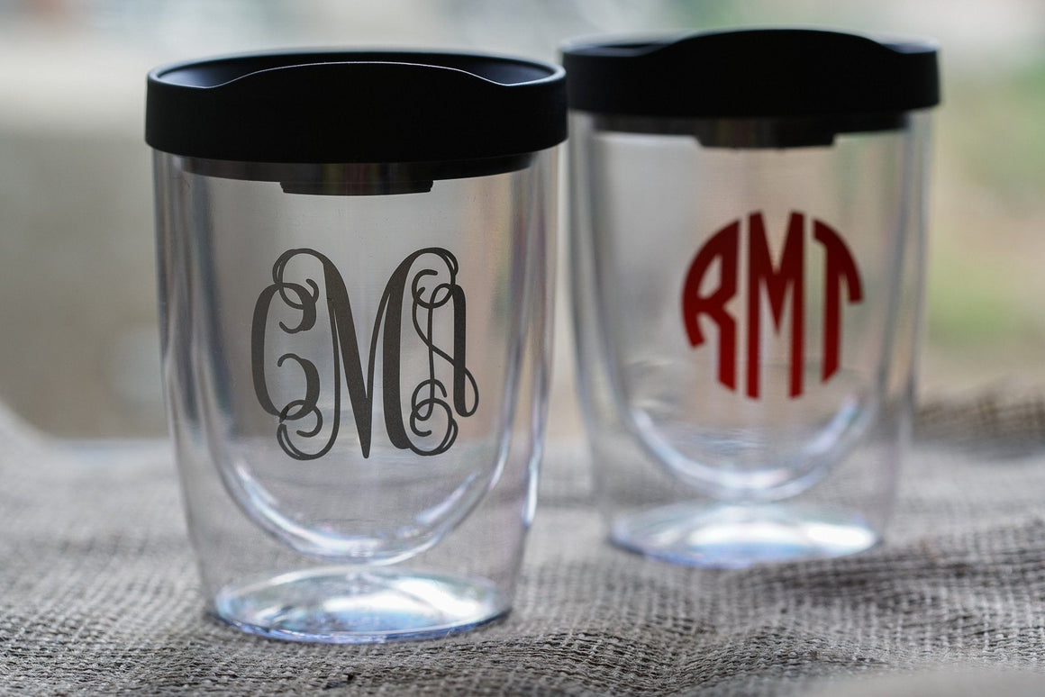 Personalized Acrylic Wine Glasses with Tops Stemless Non-Breakable