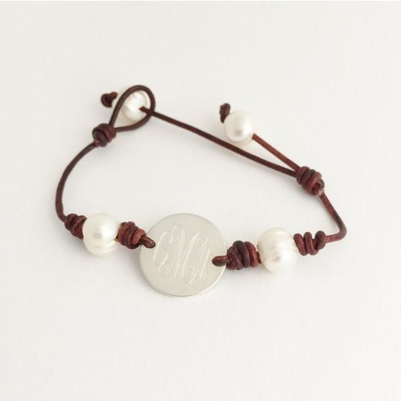 leather and pearl monogram bracelets