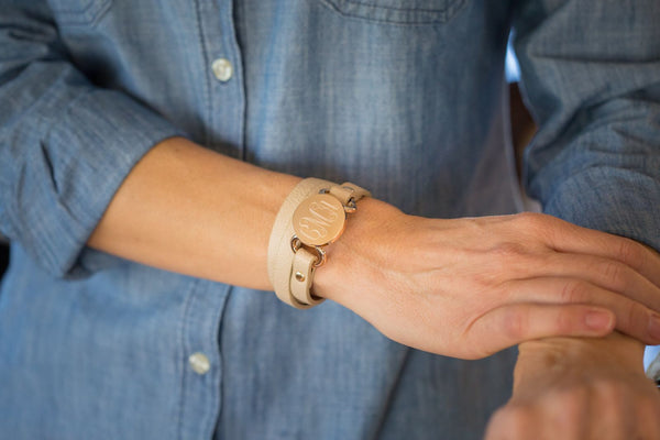 Leather Wrap Bracelet with Monogram