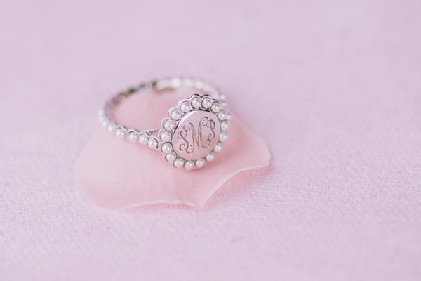 Pearl Monogram Ring in Sterling Silver