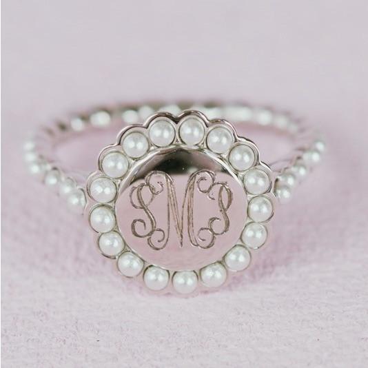 Pearl Monogram Ring in Sterling Silver