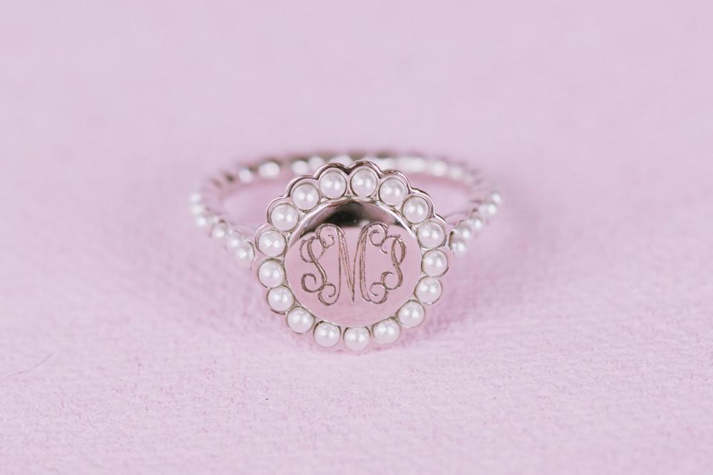 Pearl Monogram Ring in Sterling Silver