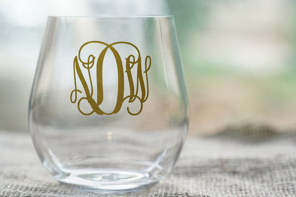 Monogram Acrylic Wine Glasses Stemless Non-Breakable