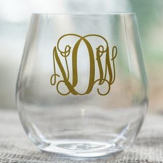 Monogram Acrylic Wine Glasses Stemless Non-Breakable