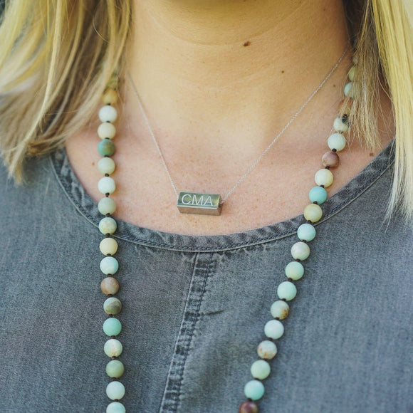 Block Monogram Necklace Mothers Necklace