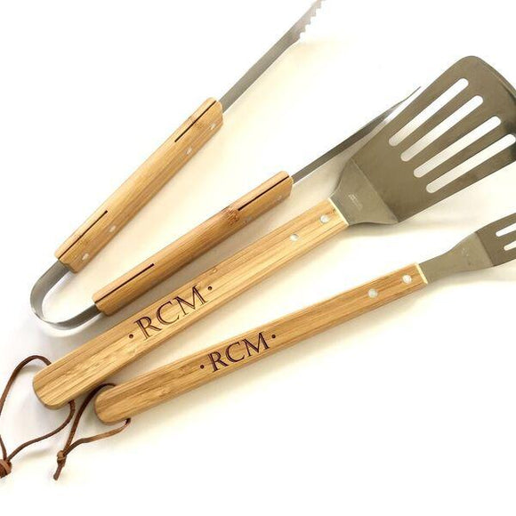 Personalized Barbeque Grill Tool Set Custom 3 Piece BBQ Tools
