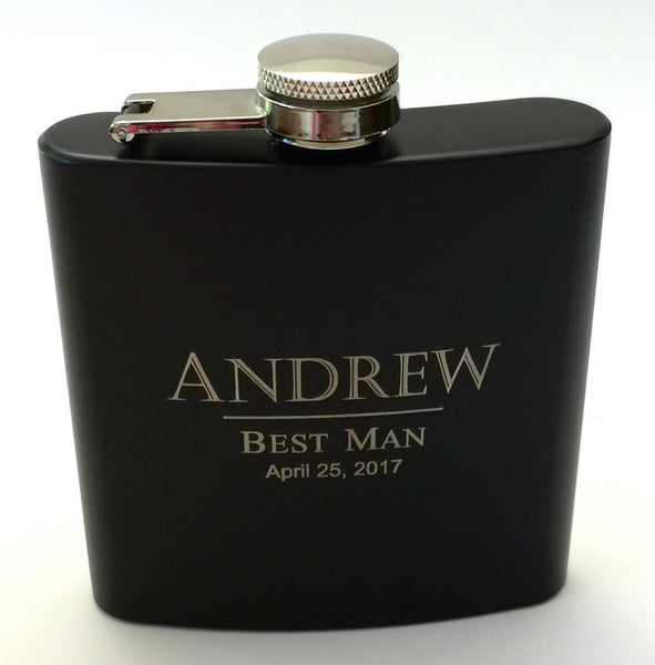 Bridesmaid Flasks in Pink or Groomsmen Flasks in Black Personalized