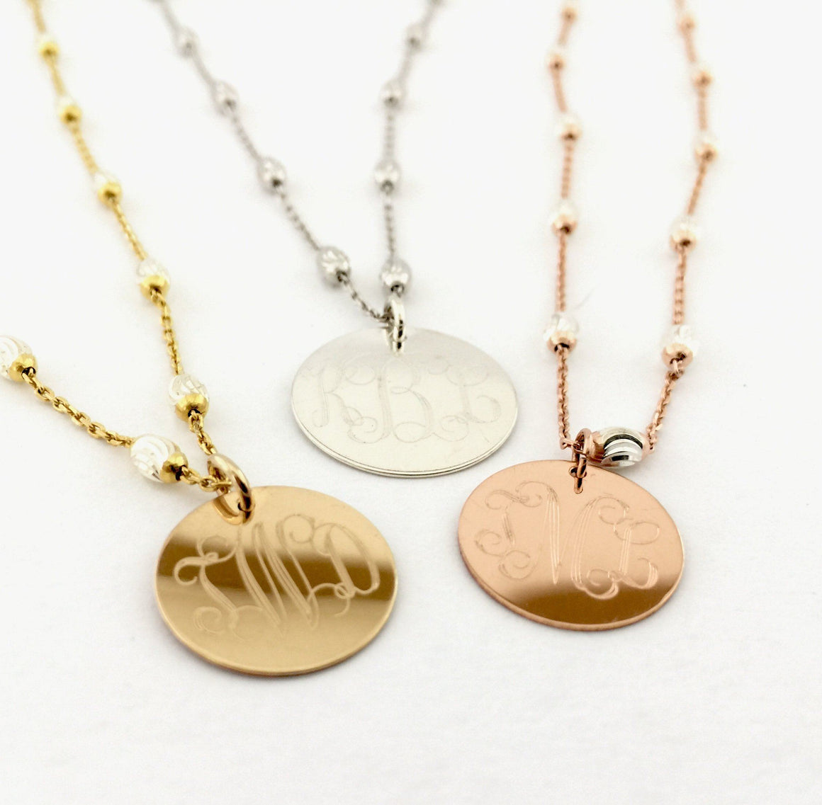 Saturn Chain Monogram Necklace in Silver  or Two-tone Gold Silver, or Rose Gold Silver