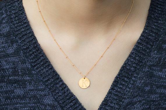 Sterling Silver or Gold Filled Monogrammed Necklace with Satellite Chain