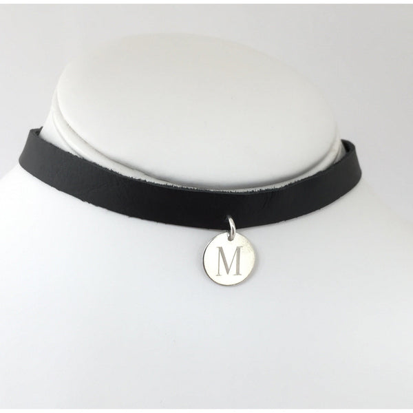 Monogram Leather Choker Necklace Black and Silver