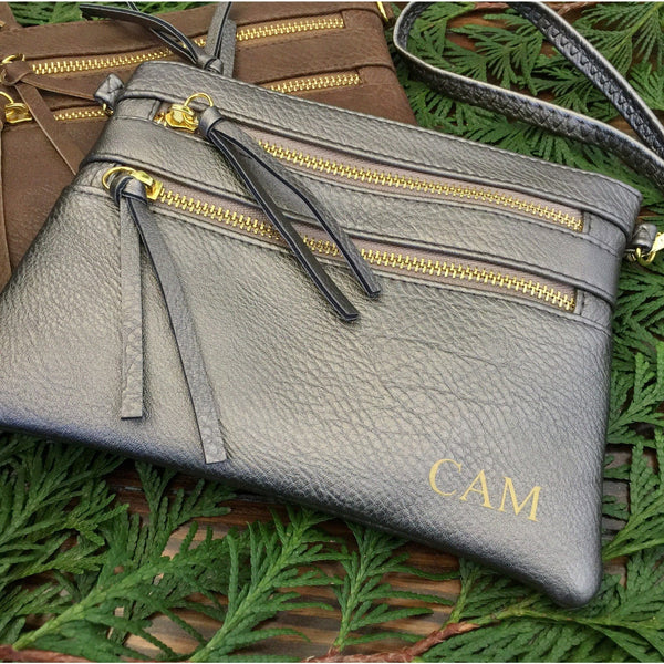 Monogram Purse Wristlet in Pewter or Brown