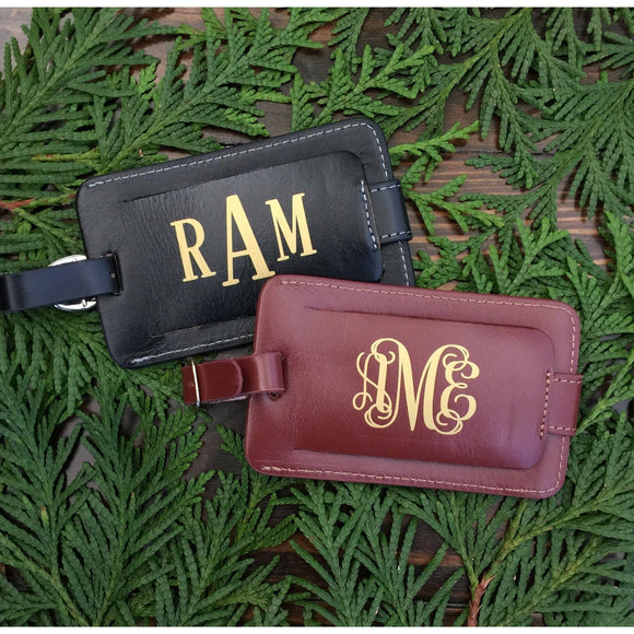Monogram Leather Luggage Tag in Brown or Black