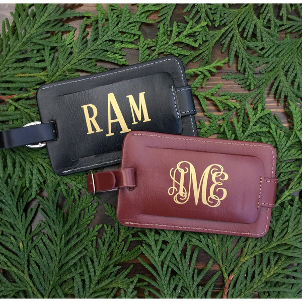 Monogram Leather Luggage Tag in Brown or Black