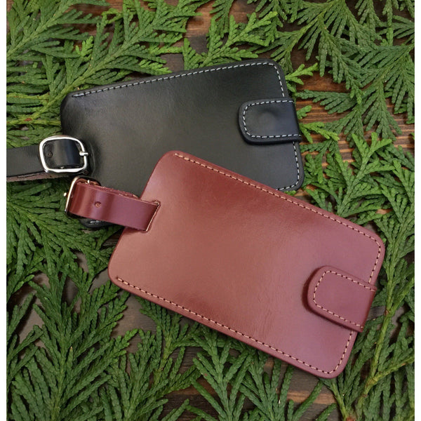 Monogram Leather Luggage Tag in Brown or Black