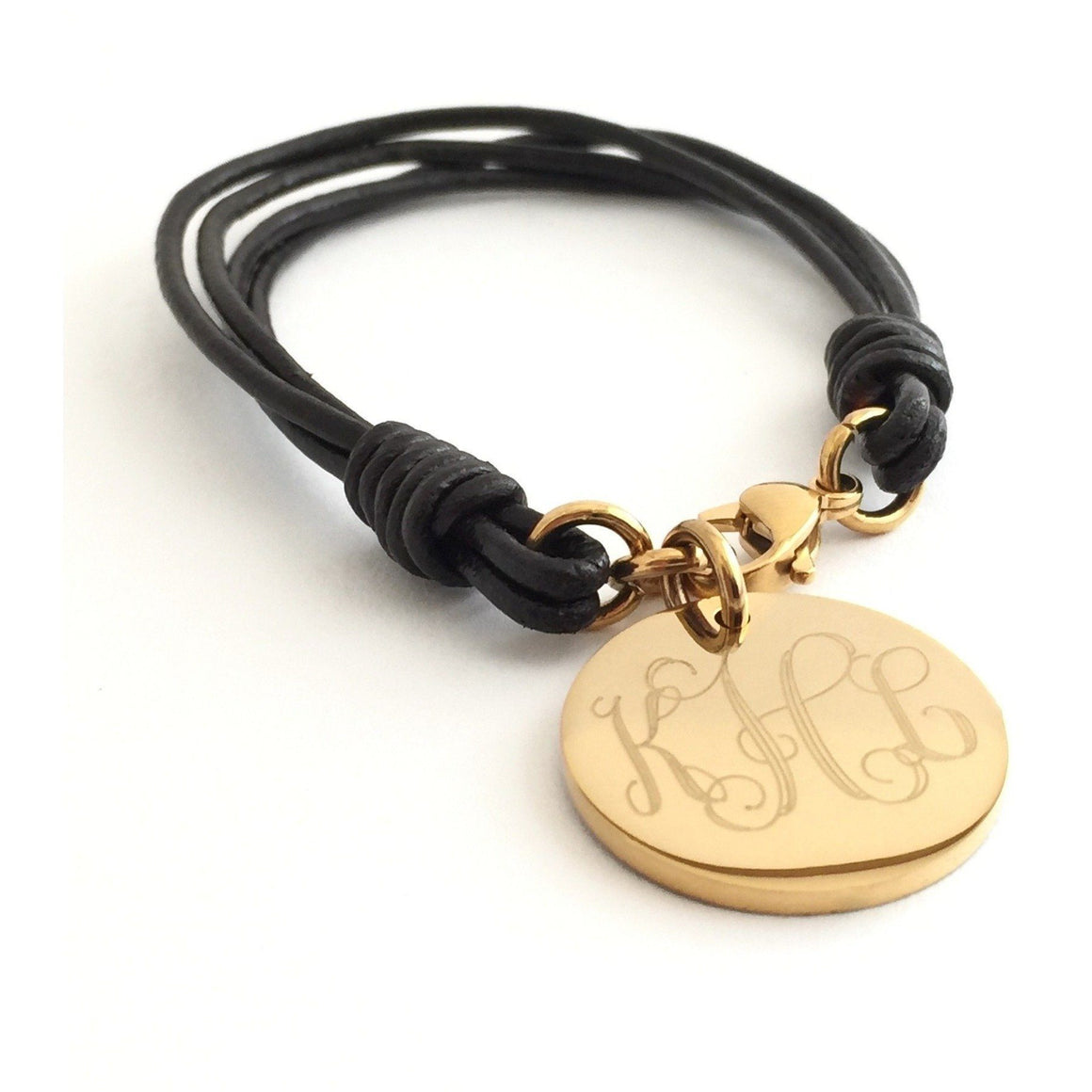 Leather Monogram Bracelet With Gold Charm