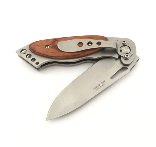 Engraved Wooden Pocket Knife with Belt Clip Personalized