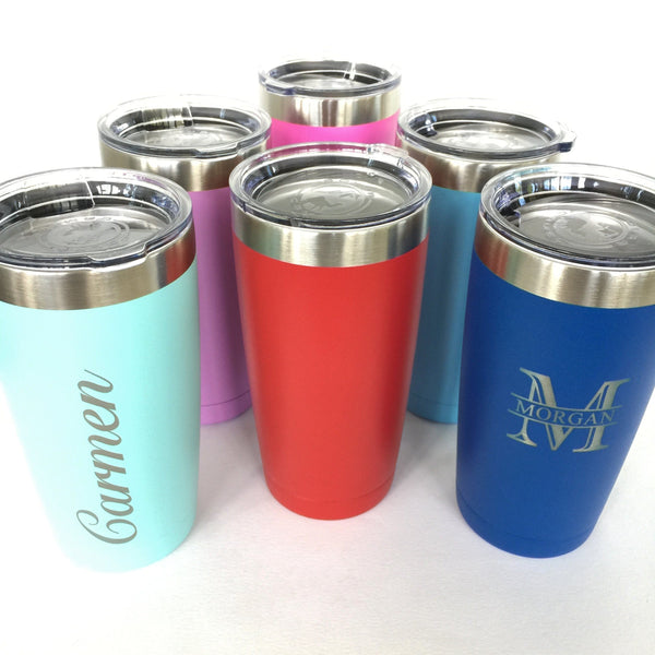 Personalized Powder Coated Tumbler 20oz Engraved Double Wall Insulated Stainless Steel