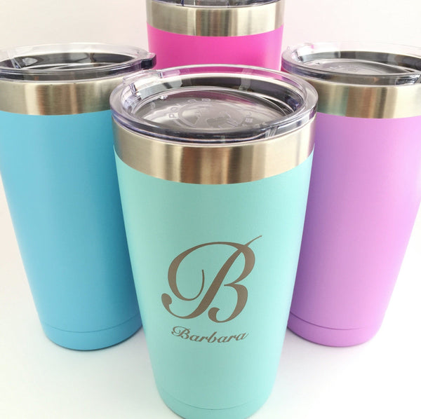 Personalized Powder Coated Tumbler 20oz Engraved Double Wall Insulated Stainless Steel