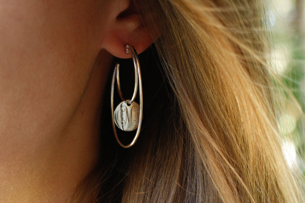 Hoop Earrings with Monogram Charm in Silver, Gold or Rose Gold