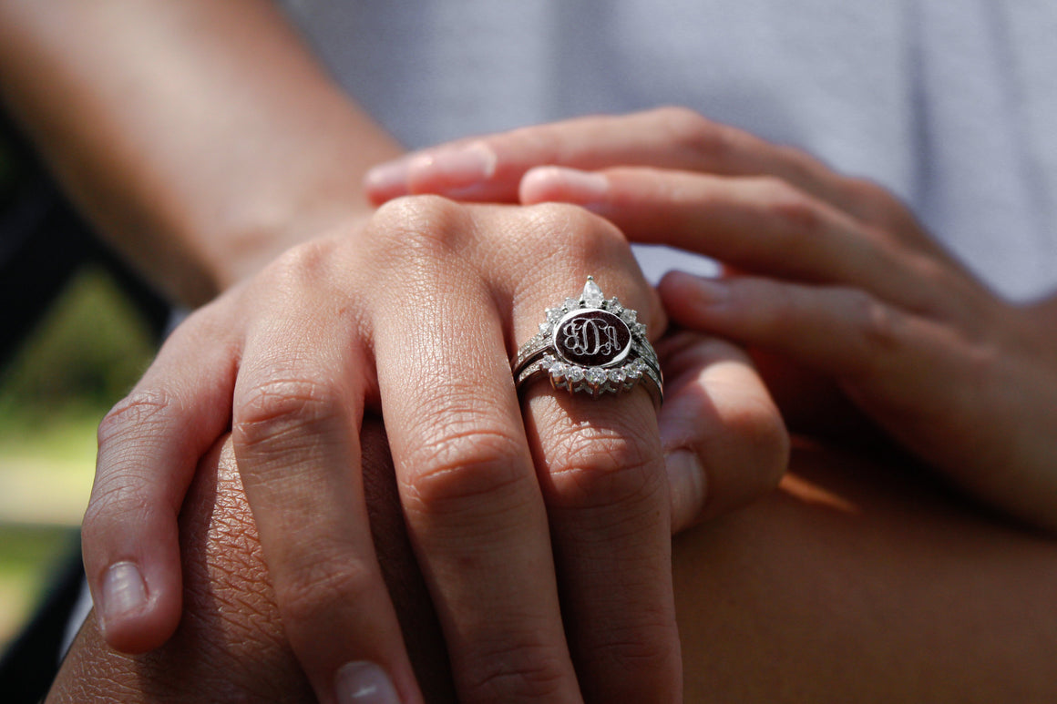 Sterling Silver and CZ Monogram Ring with Jacket Stackers