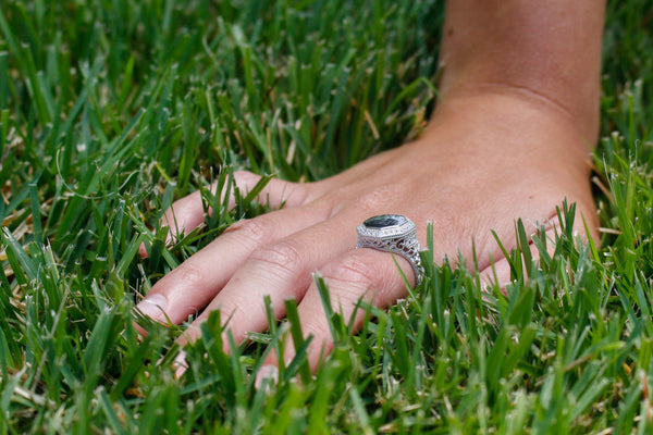 Sterling Silver Monogram Ring with Filagree Design and Cubic Zirconia Band