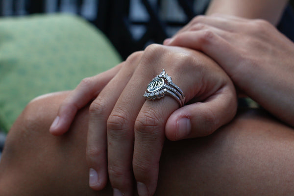 Sterling Silver and CZ Monogram Ring with Jacket Stackers