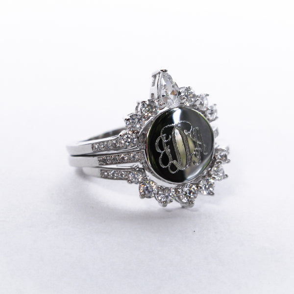 Sterling Silver and CZ Monogram Ring with Jacket Stackers