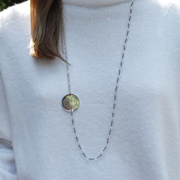 Monogram Side Necklace 3 Inital with Rosary Chain