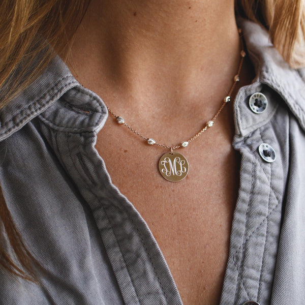 Saturn Chain Monogram Necklace in Silver  or Two-tone Gold Silver, or Rose Gold Silver