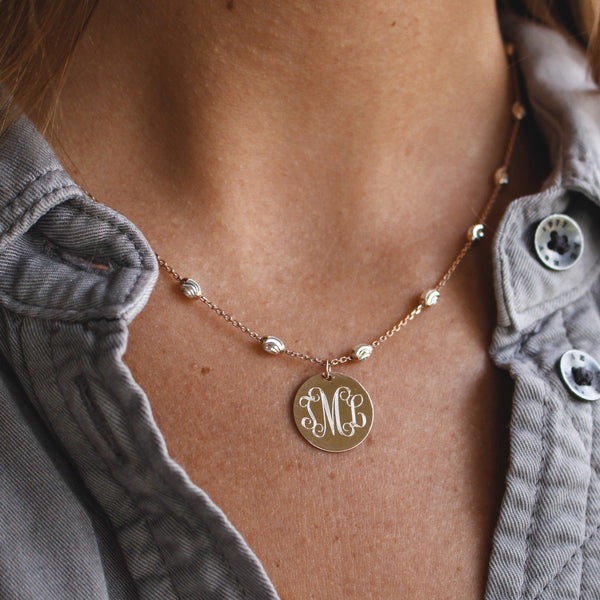 Saturn Chain Monogram Necklace in Silver  or Two-tone Gold Silver, or Rose Gold Silver