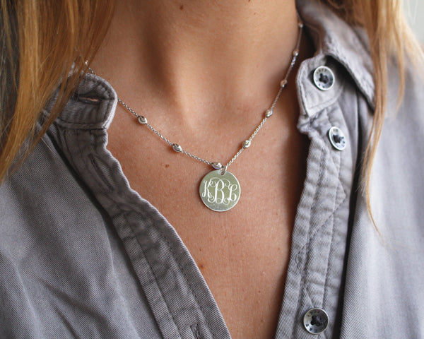 Saturn Chain Monogram Necklace in Silver  or Two-tone Gold Silver, or Rose Gold Silver