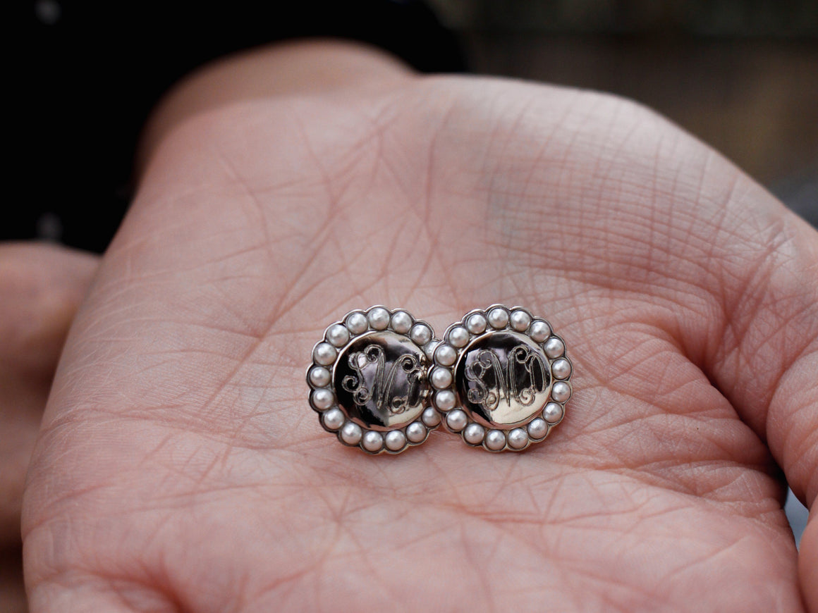 Personalized Pearl Monogram Earrings Sterling Silver