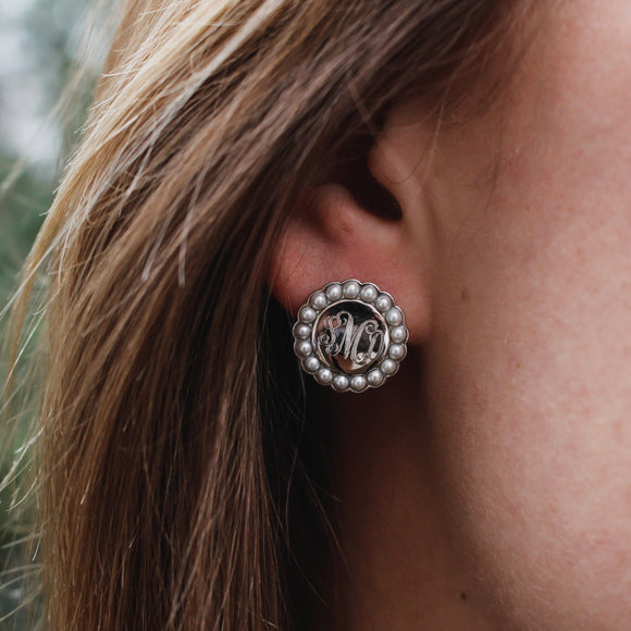 Personalized Pearl Monogram Earrings Sterling Silver