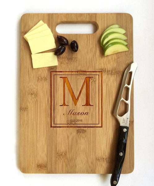 Monogrammed Cutting Board Custom Laser Engraved Square Style
