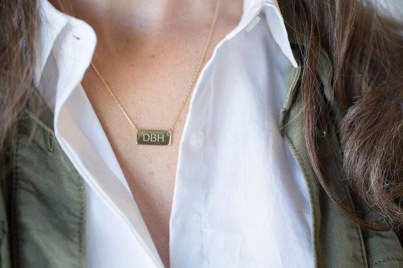 Tiny Bar Initial Necklace Sterling Silver or Gold Plated