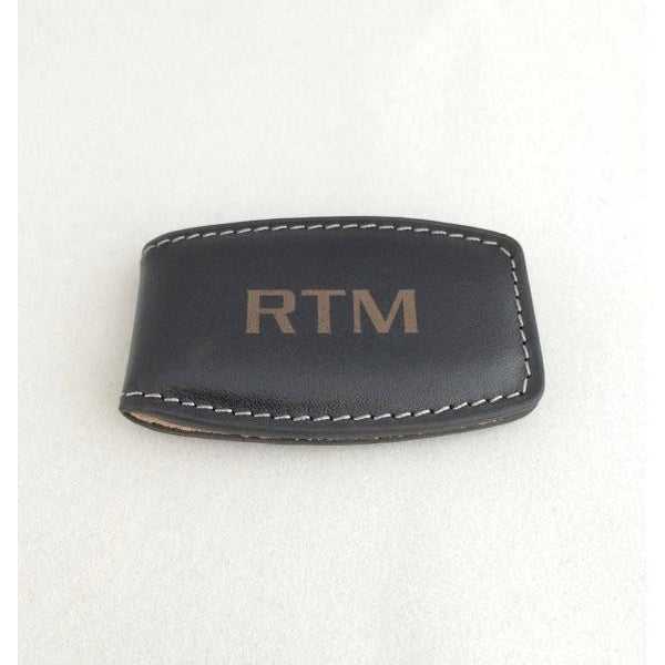 Monogrammed Leather Money Clip in Black or Brown
