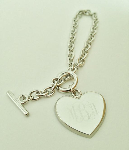 Heart Toggle Bracelet Engraved Monogram Bracelets