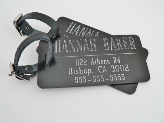 Custom Metal Luggage Tags - Set of Two - Black, Red, Blue or Silver