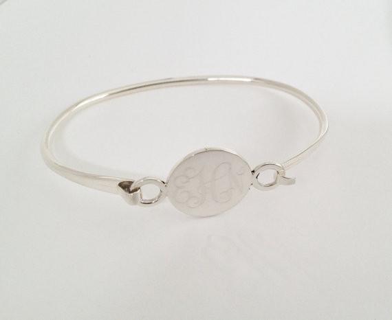 Monogram Sterling Silver Latch Bangle Bracelet