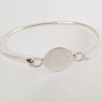 Monogram Sterling Silver Latch Bangle Bracelet