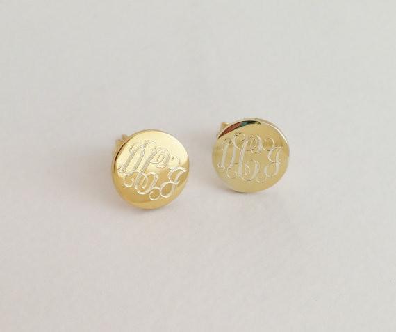 Custom Engraved Earrings Gold Plated Monogram Stud Earrings