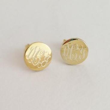 Custom Engraved Earrings Gold Plated Monogram Stud Earrings
