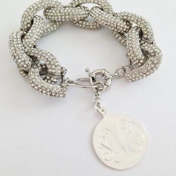Monogram Silver Pave Link Bracelet