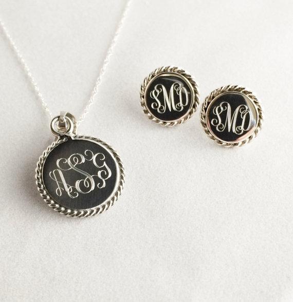 Nautical Monogram Jewelry Gift Set Necklace and Earrings Set