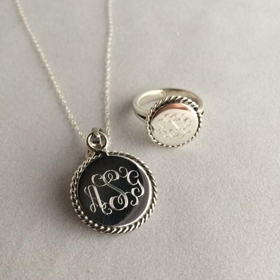 Nautical Monogram Jewelry Gift Set Ring and Necklace Set