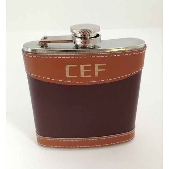 Engraved Leather Flask with Funnel