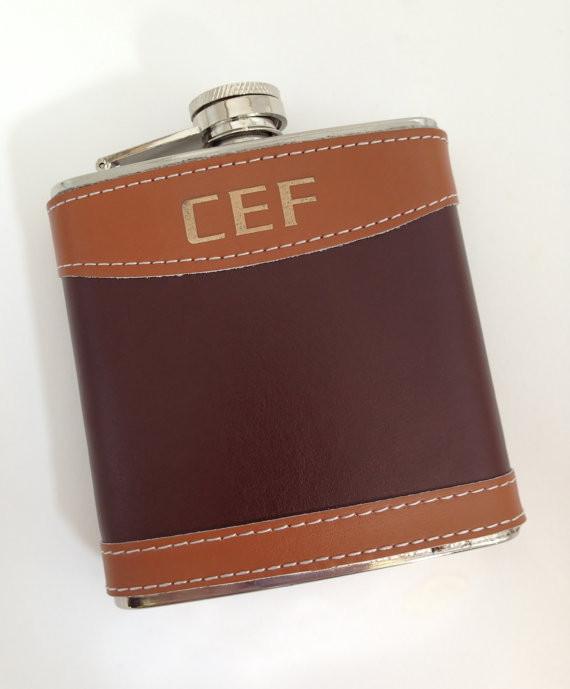 Engraved Leather Flask with Funnel