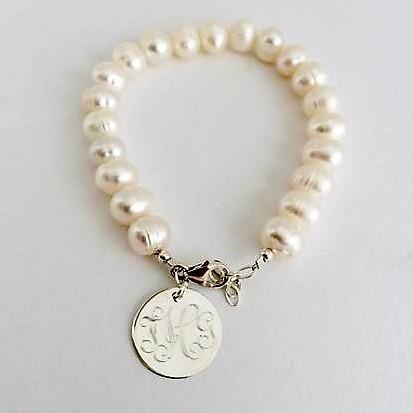 Freshwater Pearl Bracelet with Monogram Sterling Silver