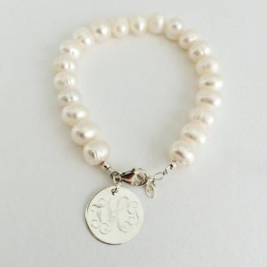 Freshwater Pearl Bracelet with Monogram Sterling Silver