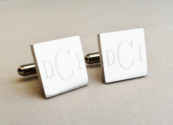 Monogram Cufflinks in Stainless Steel Round or Square